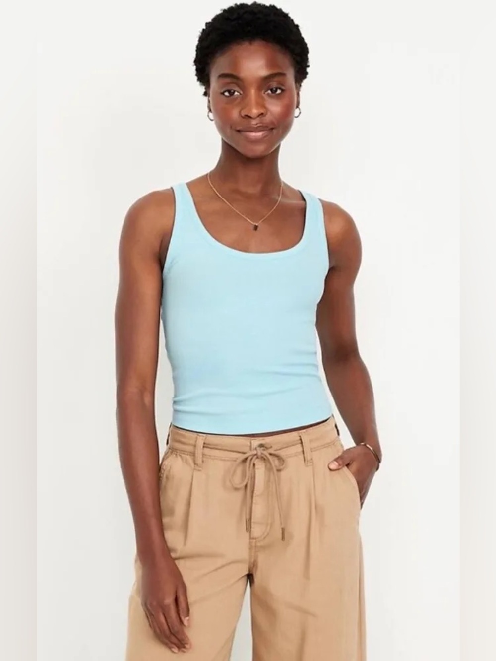 🆕 Old Navy Ribbed Crop Tank Top in Ceramic Blue Size Large